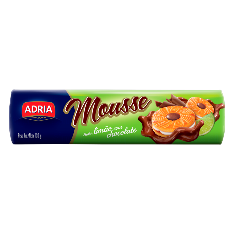 BISCOITO RECHEIO LIMÃO COM CHOCOLATE ADRIA MOUSSE PACOTE 130G