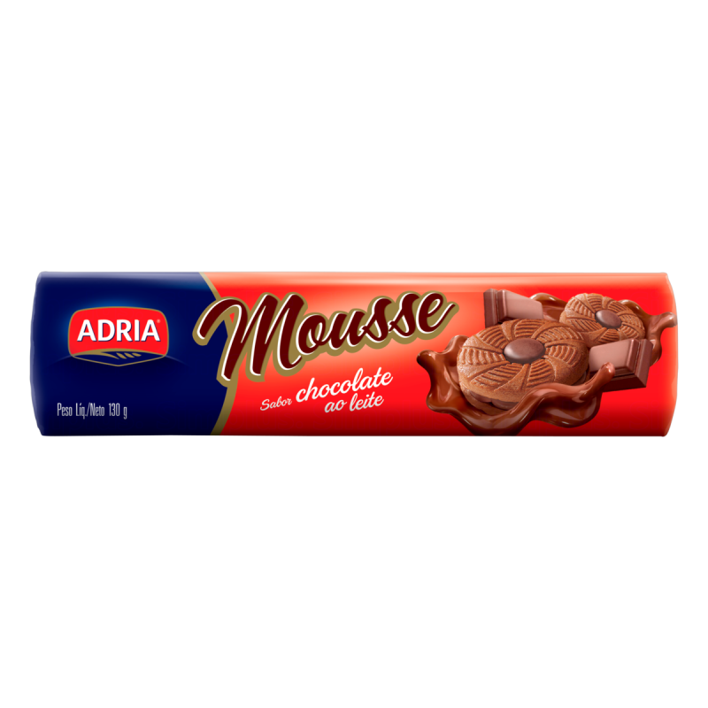 BISCOITO RECHEIO CHOCOLATE AO LEITE ADRIA MOUSSE PACOTE 130G