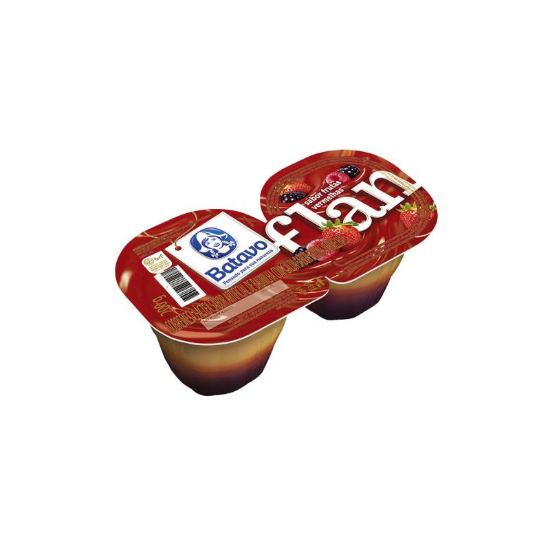 SOBREMESA LÁCTEA FLAN CALDA FRUTAS VERMELHAS BATAVO BANDEJA 200G 2 UNIDADES