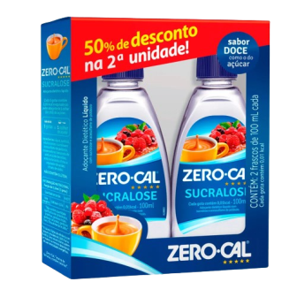 PACK ADOÇANTE LÍQUIDO SUCRALOSE ZERO CAL FRASCO 200ML 2 UNIDADES GRÁTIS 50% DESCONTO NA SEGUNDA UNIDADE