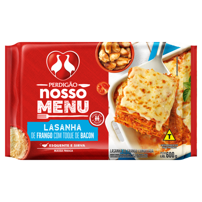 LASANHA FRANGO COM TOQUE DE BACON PERDIGÃO PACOTE 600G