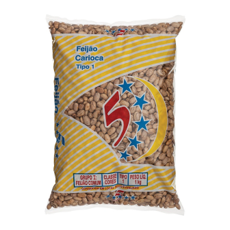 FEIJÃO CARIOCA TIPO 1 5 ESTRELAS PACOTE 1KG