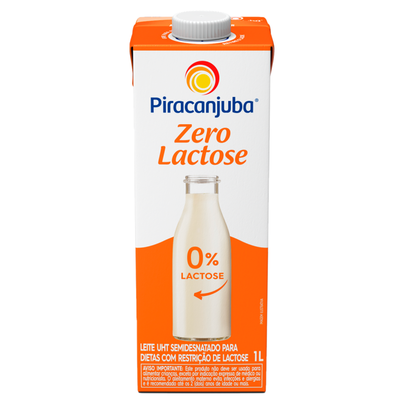 LEITE UHT SEMIDESNATADO ZERO LACTOSE PIRACANJUBA CAIXA COM TAMPA 1L